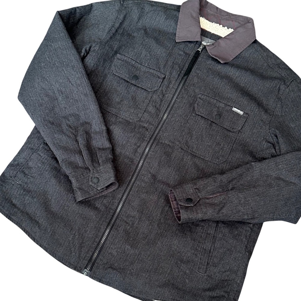 Eddie Bauer Shacket Men's Large Charcoal Sherpa Lined Insulated Herringbone